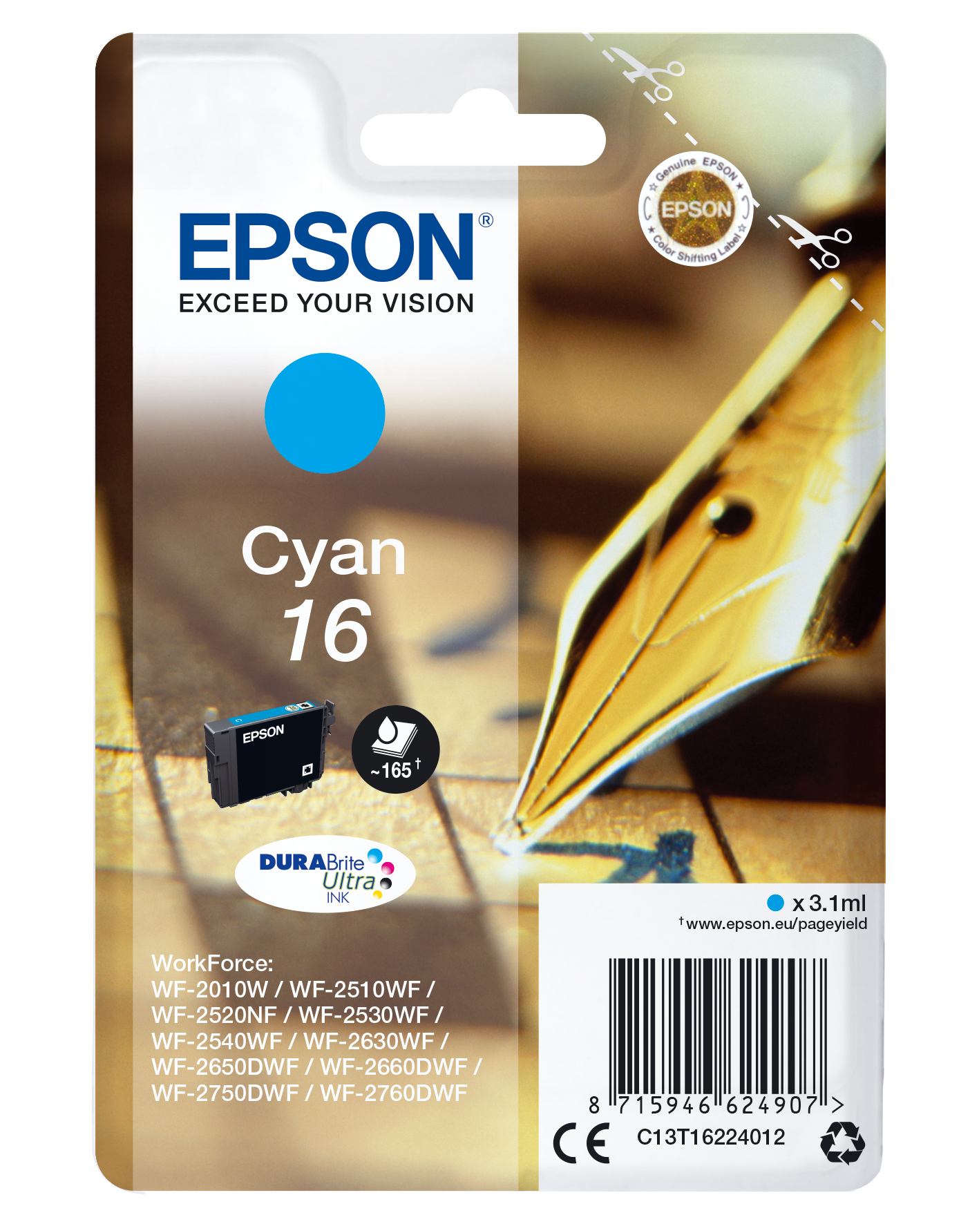 Epson Pen and crossword Singlepack Cyan 16 DURABrite Ultra Ink single pack / cyaan