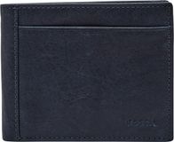 FOSSIL Leren Kaarthouder Neel Bifold With Flip ID Navy Blauw