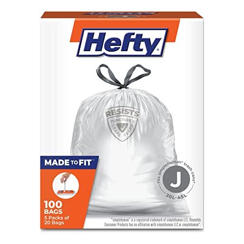 Hefty Made to Fit Trash Bags, Fits simplehuman Size J (12 gallons), 100 Count (5 packs of 20 bags each)