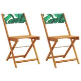 Bois d'acacia et tissu fauteuils pliants 2 pcs motif feuille