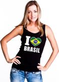 Bellatio Decorations I love Brazilie Zwart supporter singlet shirt/tanktop dames - Braziliaans shirt dames S