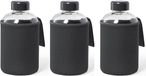 Merkloos / Sans marque Makito Western Europe Glazen waterfles/drinkfles softshell bescherm hoes - 3x - zwart - 600 ml - Sportfles - Bidon - BPA vrij
