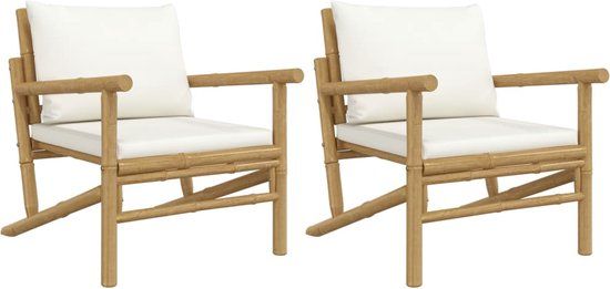 vidaXL Tuinstoelen 2 st. met crèmewitte kussens bamboe