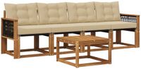 vidaXL Acacia Hout Bank Loungeset 5-delig Natuurlijk en Beige Inclusief Tafel