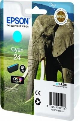 Epson Elephant Singlepack Cyan 24 Claria Photo HD Ink single pack / cyaan