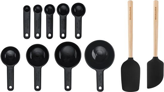 KitchenAid Bakgerei Set, 11-Delig, Zwart, Bamboe, Siliconen, Hittebestendig