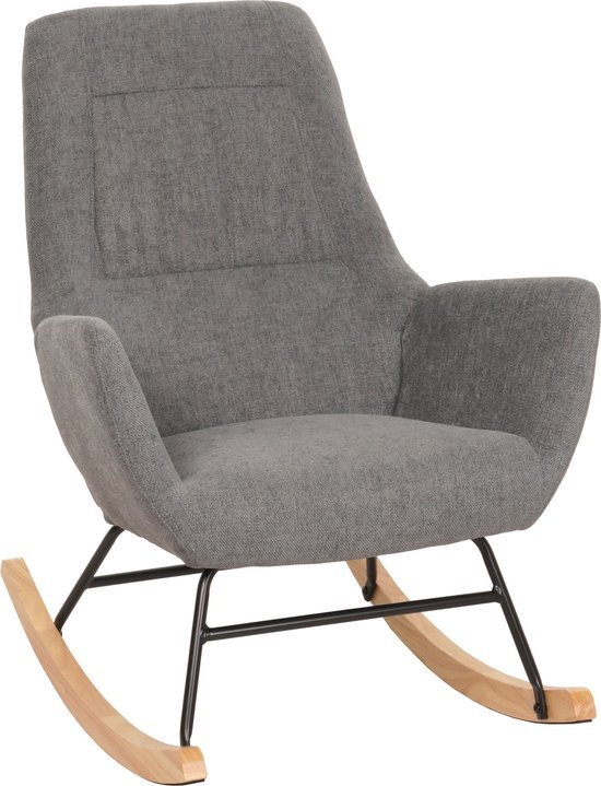 Schommelstoel MCW-N13, schommelstoel relaxfauteuil TV-fauteuil, massief hout metaal stof/textiel 320g/m² ~ donkergrijs