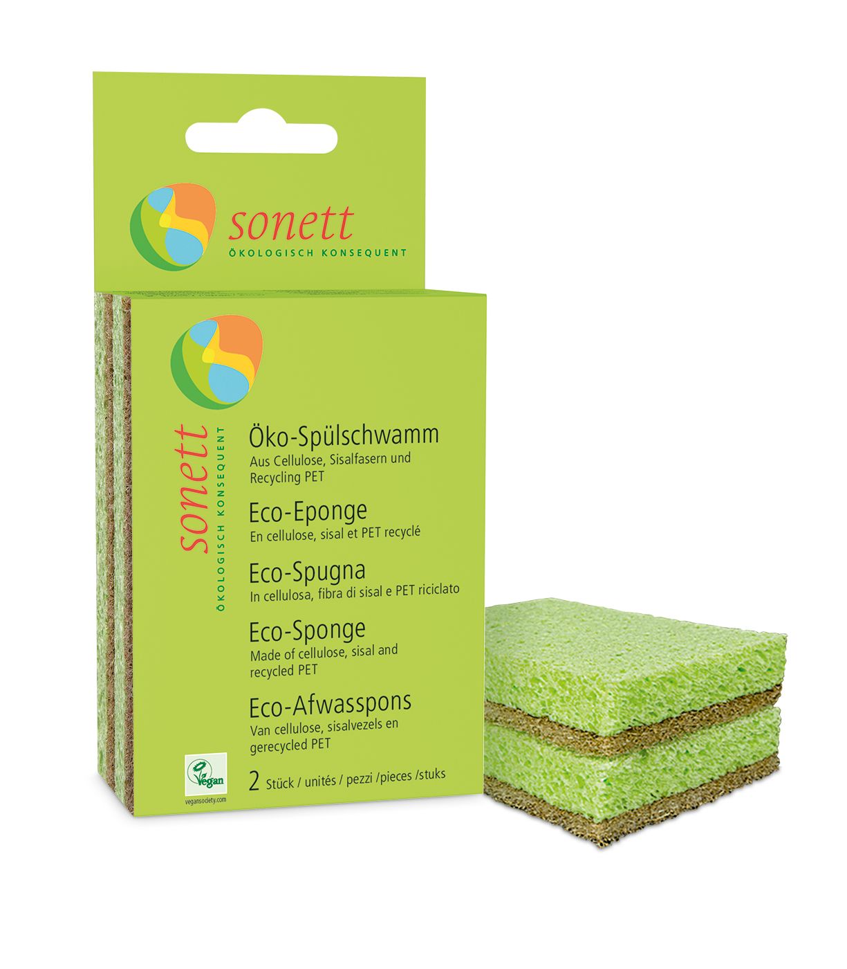 Sonett Afwasspons - 2 stuks - Bruin/Groen - Rechthoekig