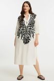 Mat Fashion Jurk met V-hals en Trompetmouwtjes - Gebloemd - Maat 48-50