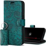 SURAZO Premium Hoes voor mobiele telefoon voor Xiaomi 13 Ultra 5G, klaphoesje van echt leer met magneet, kaartenvak, RFID-bescherming, bloemenpatroon, portemonneehoes, leren hoes (turquoise)
