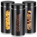 Vilde | Pots en verre 3 pcs - 1.3 L - 10x22.5 cm - Pots en verre avec couvercle à vis - Noir