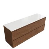Saniclass Holz Pure meuble de salle de bain - 160x45x62.5cm - plateau en surface solide Torino blanc - sans trou pour robinet - 4 tiroirs - noyer mat pur (bois) SW1420797/SW1471866