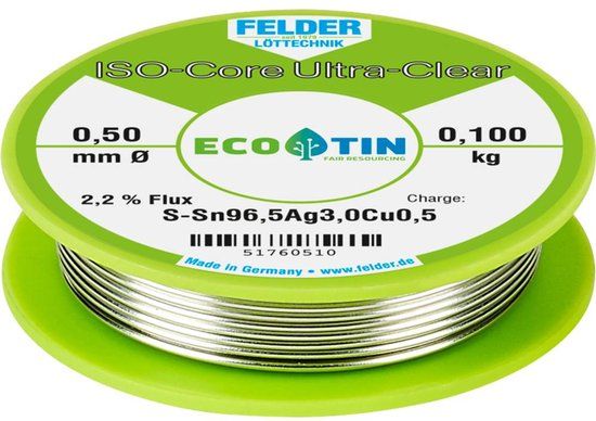 Felder ISO-Core Ultra Clear SAC305 Soldeertin Spoel Sn96,5Ag3Cu0,5 0.100 kg 0.5 mm