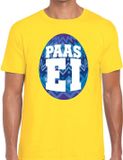 Bellatio Decorations Shoppartners Bv Geel Paas t-shirt met blauw paasei - Pasen shirt voor heren - Pasen kleding XL