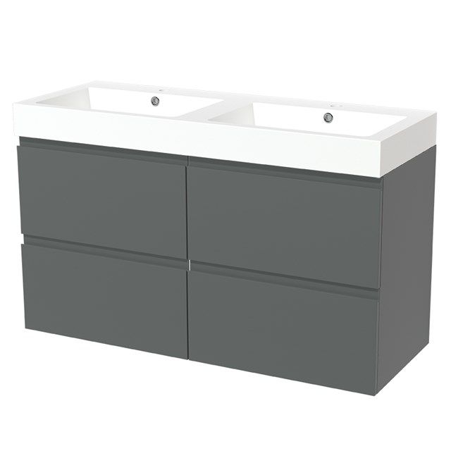 Maxaro Badkamermeubel 120cm Modulo Middengrijs 4 Lades Greeploos Wastafel Mineraalmarmer