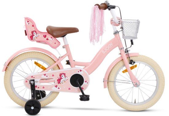 SJOEF Dolly Meisjesfiets 16 inch Roze - Unicorn - Kinderfiets met zijwieltjes 4, 5 & 6 jaar - Fiets 16 inch