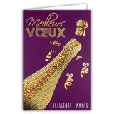 Kaart Gelukkig Nieuwjaar beste wensen van glanzend goud met witte envelop, formaat 12 x 17,5 cm, champagnefles, bubbels van geluk, Nieuwjaar, gemaakt in Frankrijk