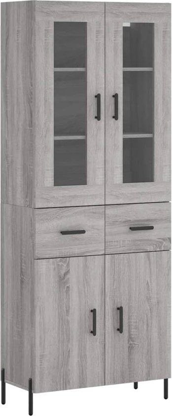 vidaXL Hoge kast 69,5x34x180 cm bewerkt hout grijs sonoma eikenkleurig