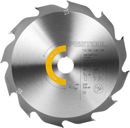 Festool Cirkelzaagblad voor hout | Wood Rip Cut | Ø 160mm Asgat 20mm 12T - 578580
