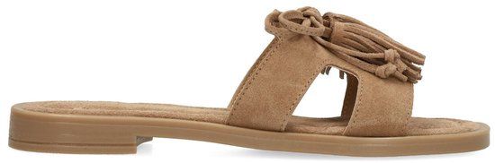 Manfield Dames Beige Suède Slippers met Franjes - Maat 39