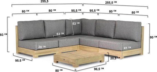 Santika Levante Hoek Loungeset - 6-Delig - Old Teak Greywash - 5 Zits