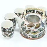 Ancient Wisdom Kruidenthee Servies - Waaiers - Theepot met Metalen Zeef + 6 Kopjes