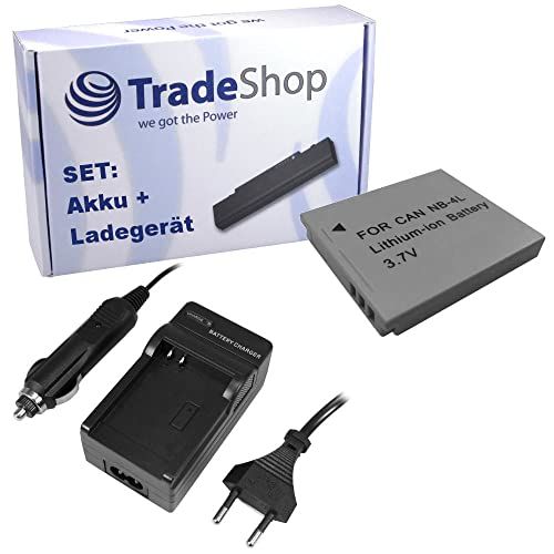 Trade Shop 2-in-1 set: Li-Ion accu 3,7 V/850 mAh + oplader compatibel met Canon LEGRIA Mini, PowerShot SD40, SD750, SD1000, SD1100 is/digitale camera