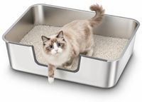 Merkloos Kattenbak Roestvrij Staal - Open - Lage Rand - 70 x 50 x 20 cm