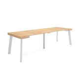 Skraut Home Uittrekbare consoletafel, eettafel, inklapbaar, 260, voor 12 personen, houten poten, moderne stijl, eiken