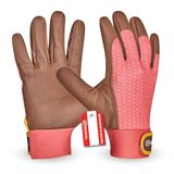 Gebol Lonicera | 1 paar | maat XS (maat 6) | tuinhandschoen van echt leer en gerecycled materiaal | klittenbandsluiting voor een goede grip | voor dames | roze/bruin
