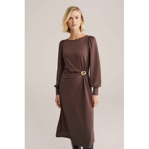 WE Fashion Dames jurk met structuur - Dark brown - XS