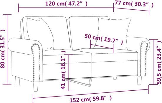 vidaXL Tweezitsbank met sierkussens 120 cm fluweel donkergrijs