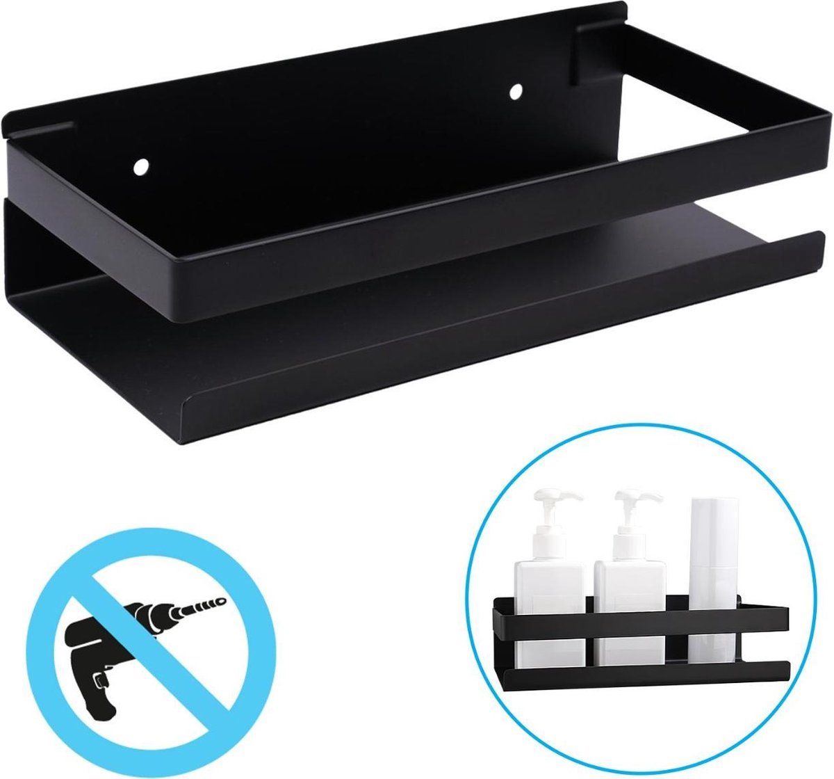 Sanics Doucherek Zwart - 20CM - Zelfklevend - RVS