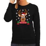 Bellatio Decorations foute kersttrui/sweater dames - Rendier - zwart - Merry Christmas S