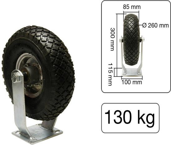 brokwielen Bokwiel met luchtband 3.00-4 260 x 85mm max. 130kg