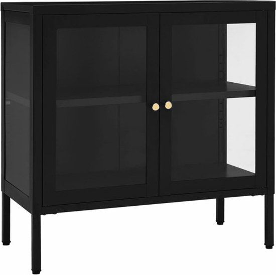vidaXL Dressoir 70x35x70 cm staal en glas zwart
