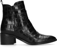 Manfield - Dames - Zwarte enkellaarsjes met crocoprint - Maat 39