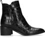 Manfield - Dames - Zwarte enkellaarsjes met crocoprint - Maat 39