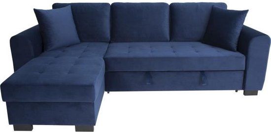 Cstore HAMILTON 4-zits converteerbare hoekbank - Blauwe fluwelen stof - L 245 x D 140 x H 86 - Opbergkist