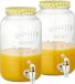 CEPEWA Set van 2x stuks glazen drankdispensers/limonadetap met geel/wit geblokte dop 3,5 liter - Tapkraantje