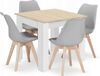 LEOBERT Table à manger NP 80x80 Chêne Sonoma Couleur avec Pieds Blancs + 4 Chaises MARK Gris