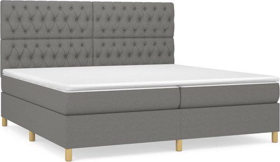 vidaXL Boxspring met matras, stof, donkergrijs, 200x200 cm