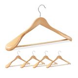 Relaxdays houten kledinghangers set van 5, brede schouders, pakken, jassen, 360° draaibare haak, met broeklat, natuur
