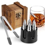 Inox Whiskey Stones Set met Luxe Houten Doos en Tangen