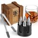 Inox Whiskey Stones Set met Luxe Houten Doos en Tangen