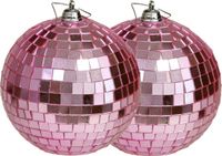 Othmar Decorations discobal kerstballen - 2x - roze - 10 cm - kunststof