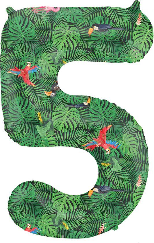 Folat Folieballon Cijfer 5 Jungle Vibe - 86 cm