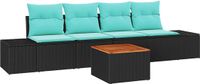 vidaXL Tuinbank Set Zwart en Turquoise Polyrattan