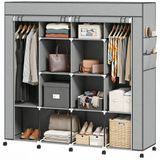 HOMCOM Fabric Wardrobe-Stahl, Vliesstoff-166L x 42,5B x 167Hcm-Dunkelgrau
