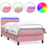 vidaXL Boxspring met matras en LED fluweel roze 80x220 cm